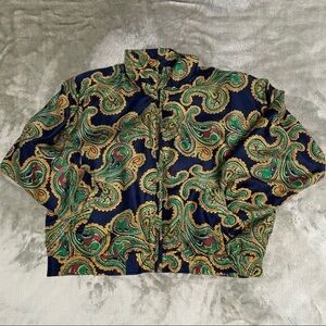 Vintage Rhoda Lynne 100% Silk Multi-Colored Paisley Zip-Up Track Jacket Large